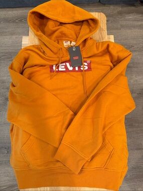 Levi's Men's Orange Pullover Hoodie with Box Logo